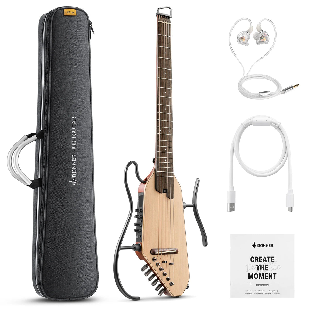 Đàn guitar silent Donner HUSH I Pro màu Natural – phụ kiện đi kèm