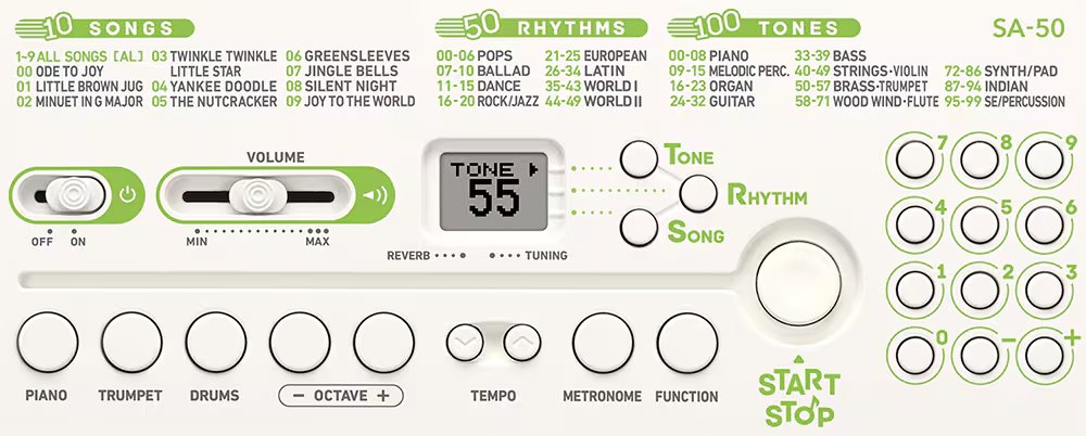 Đàn Organ Casio SA-50 - bảng điều khiển (Trắng)