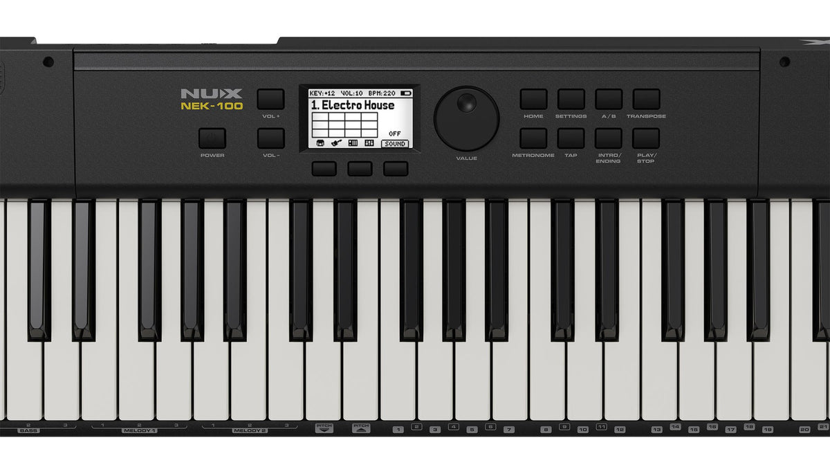 Đàn Organ Nux NEK100 Black - bảng điều khiển (Đen)