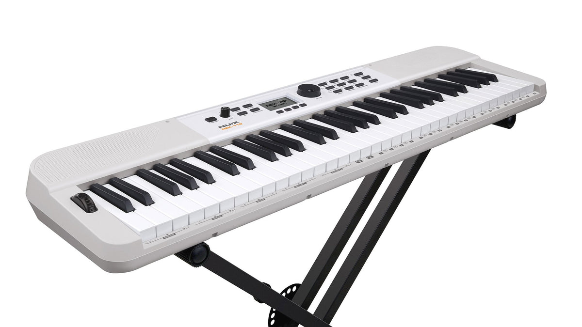 Đàn Organ Nux NEK110 White - góc nghiêng (Trắng)