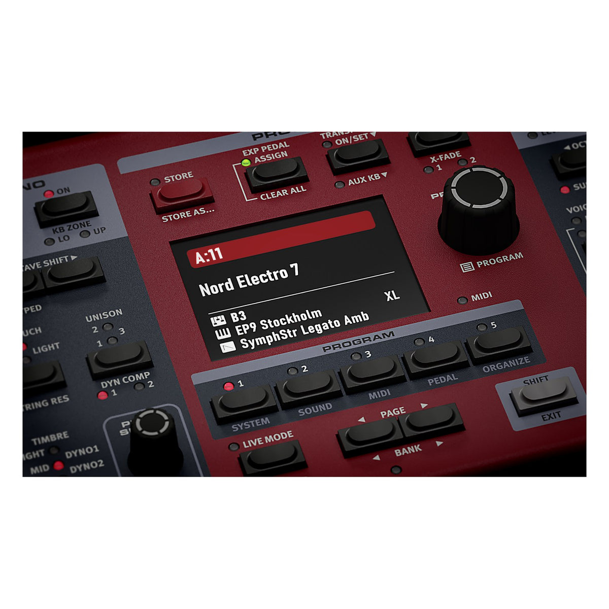 Màn hình màu và nút Program, Live Mode trên Nord Electro 7
