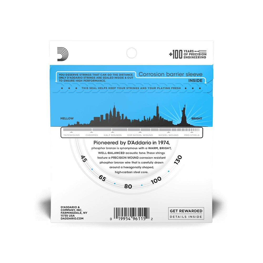 Mặt sau bao bì dây D'Addario EPBB170-5 – mã vạch UPC 019954961152