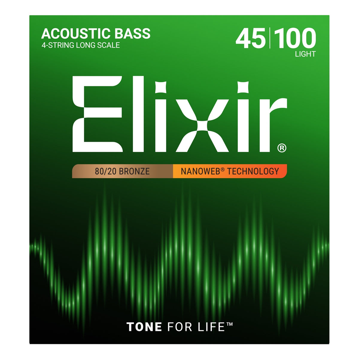 Dây Elixir 14502 80/20 Bronze Nanoweb 45-100 Light – bao bì mặt trước