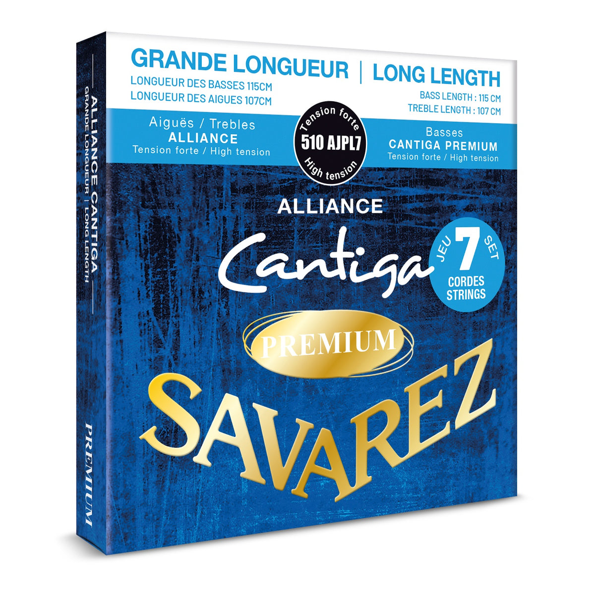 Dây Savarez 510AJPL7 Alliance Cantiga Premium Long Lengths High Tension – bao bì mặt trước bộ dây guitar 7 dây
