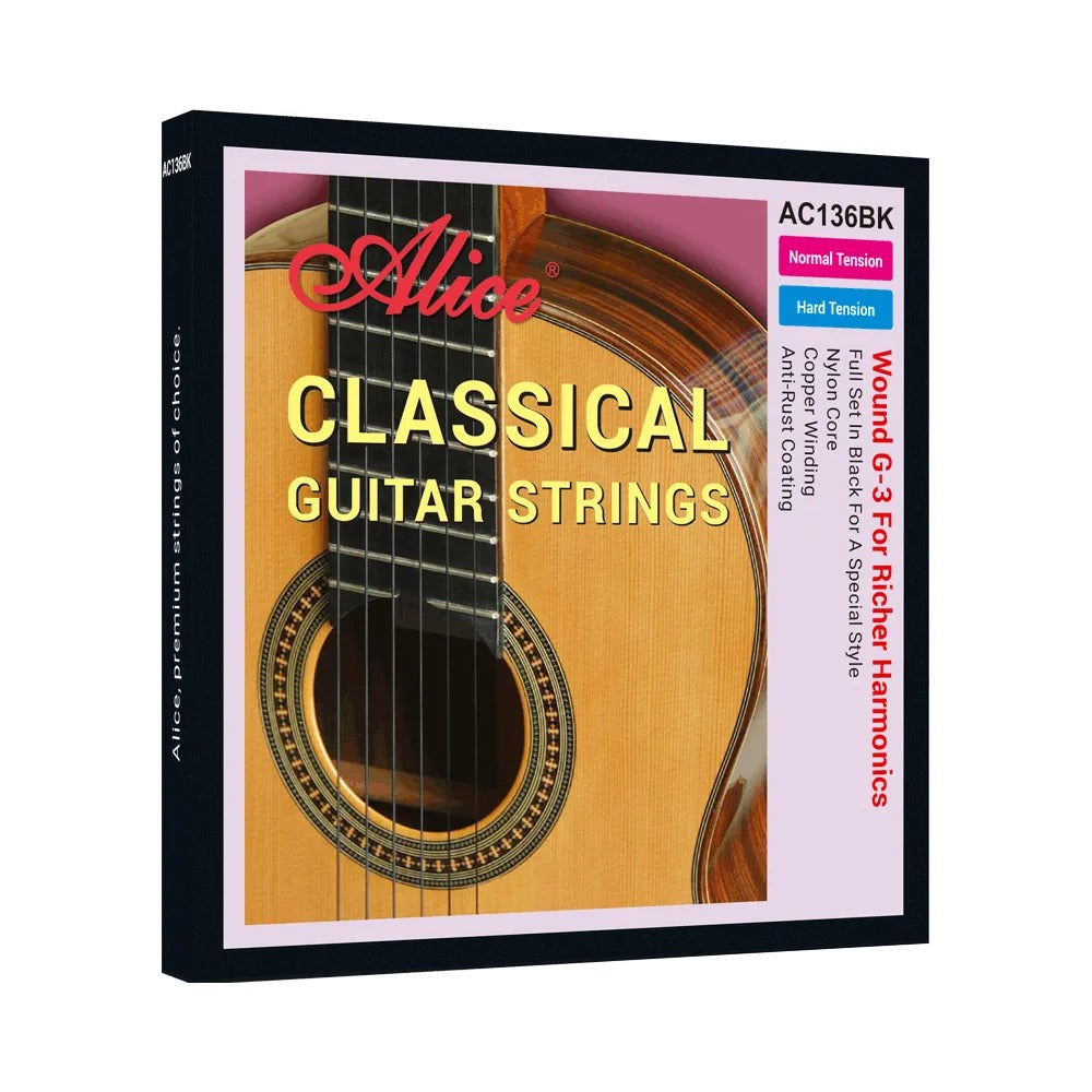 Dây Alice AC136BK-H Hard Tension – bao bì mặt trước bộ dây đàn guitar classic