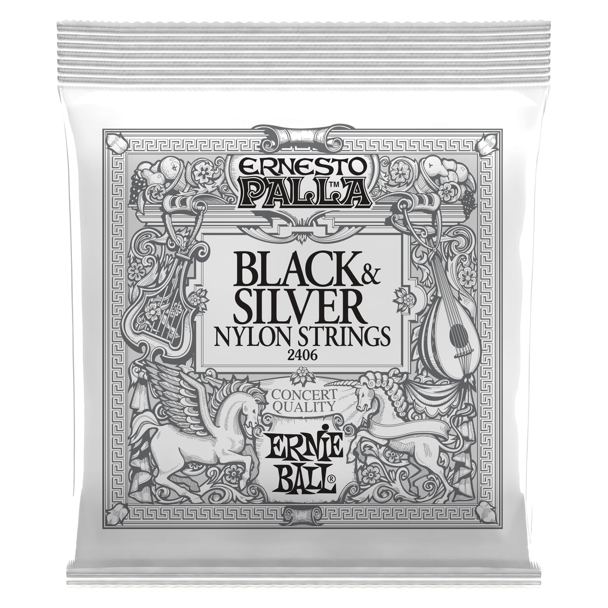 Dây Ernie Ball 2406 Ernesto Palla Nylon Black & Silver – bao bì mặt trước (mã P02406)