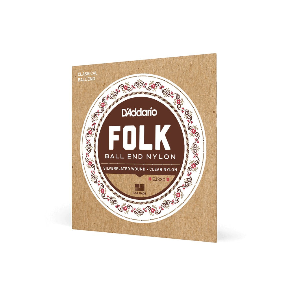 Dây D'Addario EJ32C Folk Nylon – bao bì mặt trước dây nylon đầu bi (Folk Nylon)
