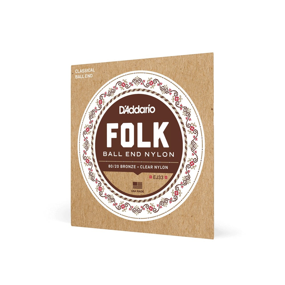Dây D'Addario EJ33 Folk Nylon – bao bì mặt trước dây nylon đầu bi (Folk Nylon)