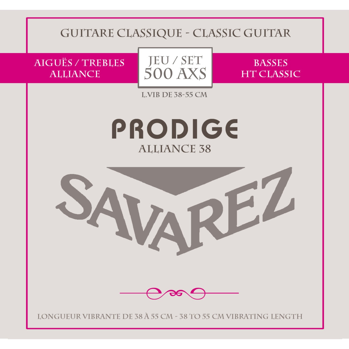 Dây Savarez 500AXS Prodige Alliance (dây rung 38-55 cm) – bao bì mặt trước bộ dây đàn guitar classic