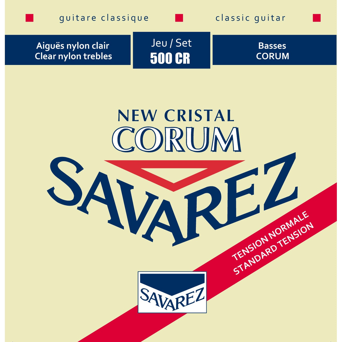 Dây Savarez 500CR New Cristal Corum Normal Tension – bao bì mặt trước bộ dây đàn guitar classic