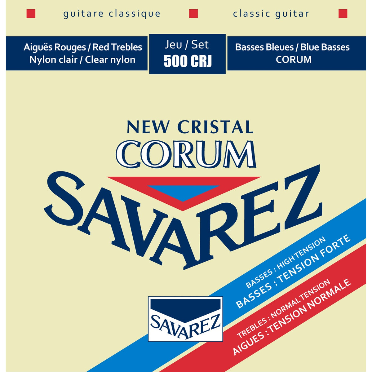 Dây Savarez 500CRJ New Cristal Corum Mixed Tension – bao bì mặt trước bộ dây đàn guitar classic