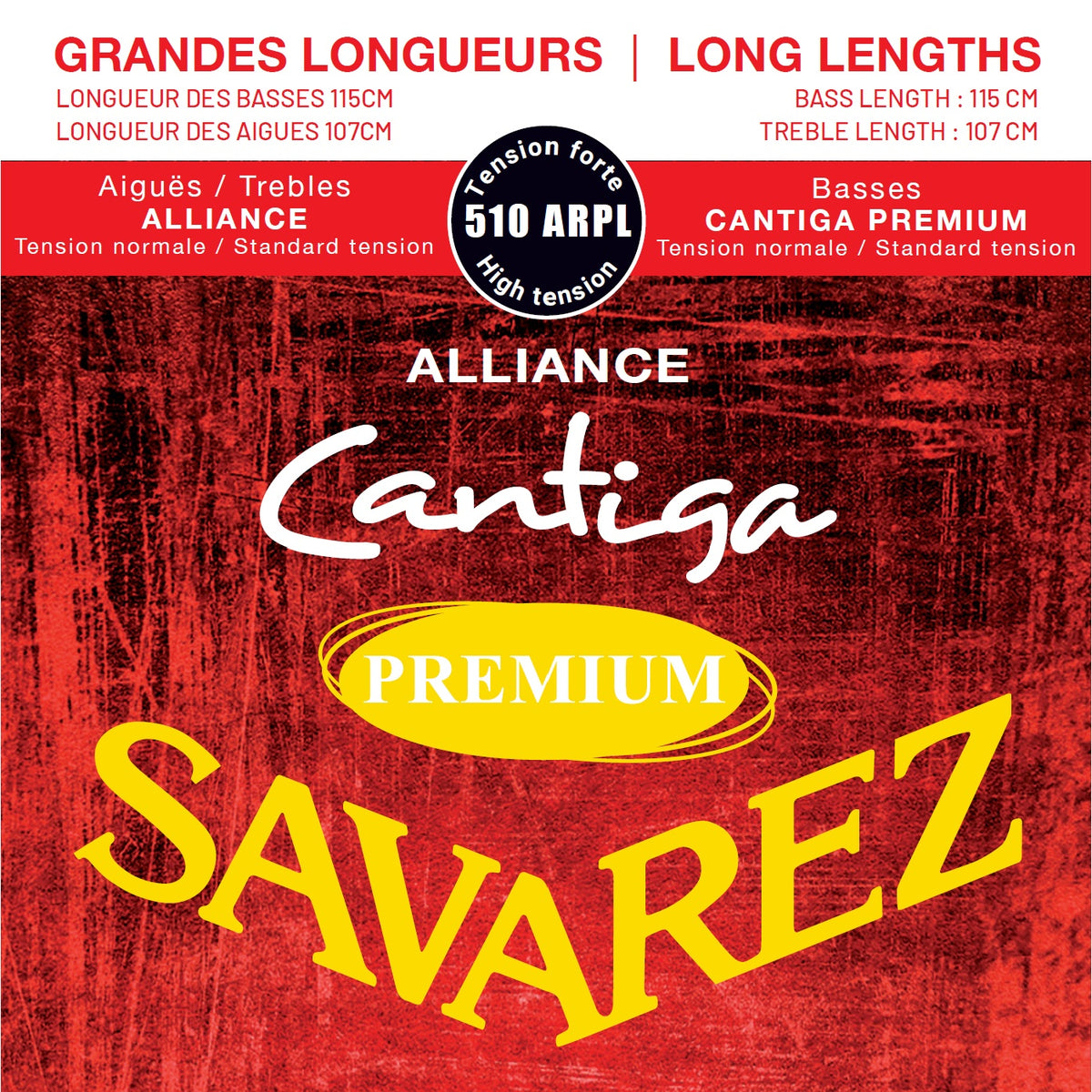 Dây Savarez 510ARPL Alliance Cantiga Premium Long Lengths Normal Tension – bao bì mặt trước bộ dây đàn guitar classic