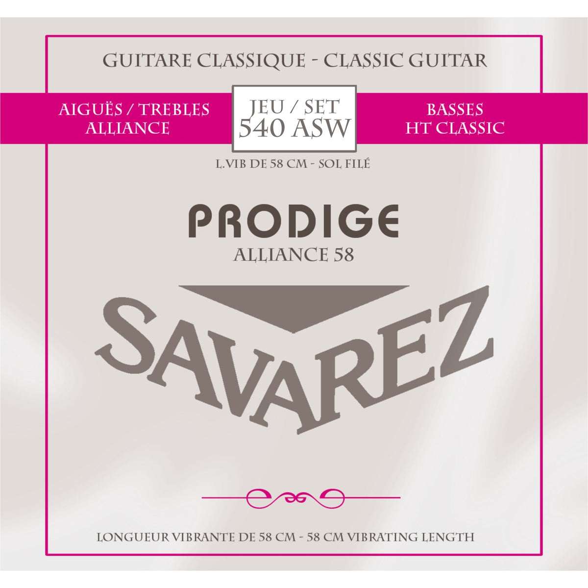 Dây Savarez 540ASW Prodige Alliance (dây rung 58 cm) – bao bì mặt trước bộ dây đàn guitar classic