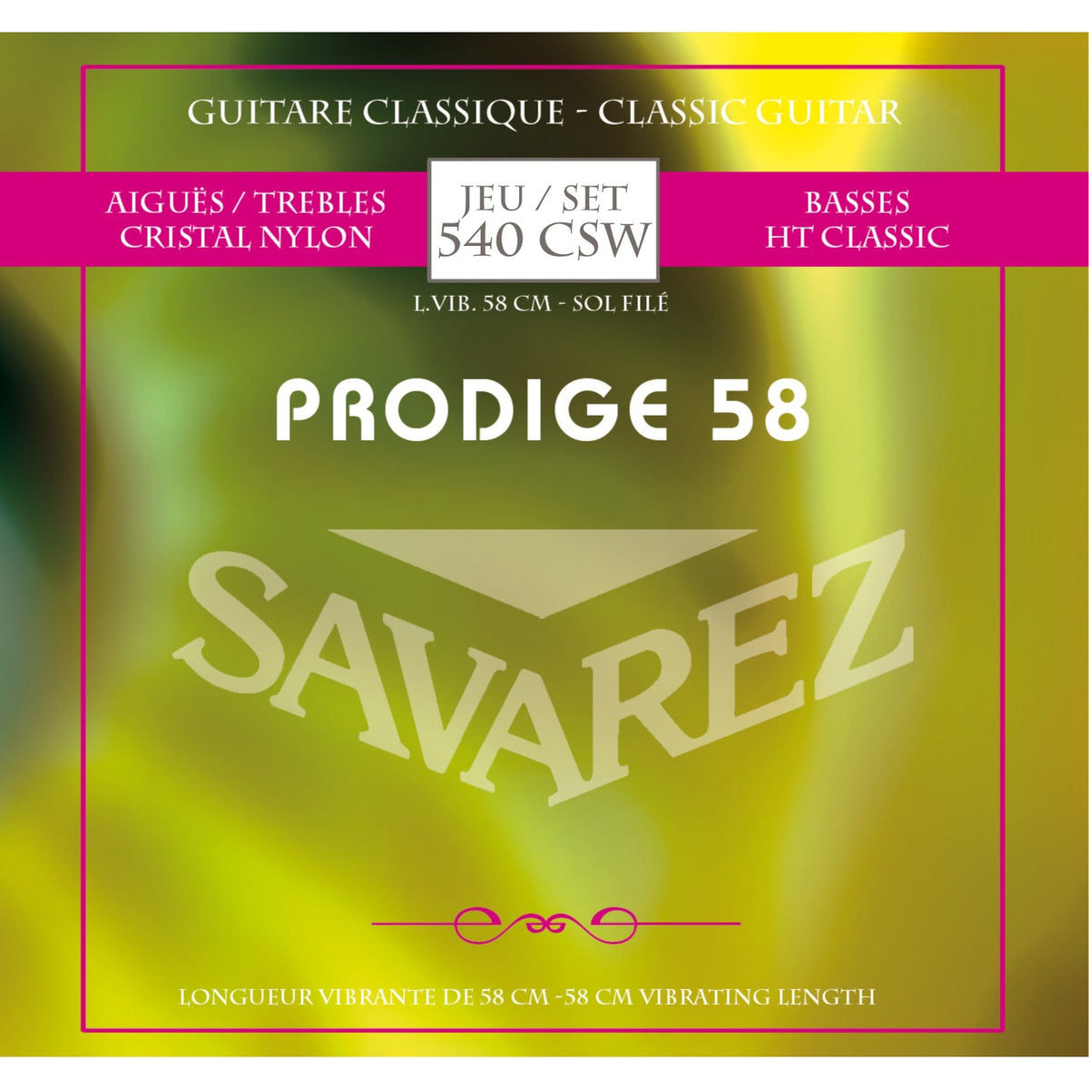 Dây Savarez 540CSW Prodige Nylon (dây rung 58 cm) – bao bì mặt trước bộ dây đàn guitar classic