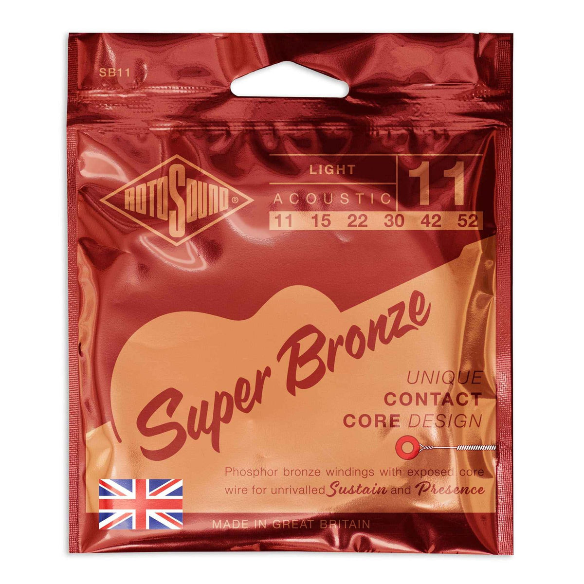 Dây Rotosound SB11 – bao bì mẫu mới (new look) in Made in Great Britain