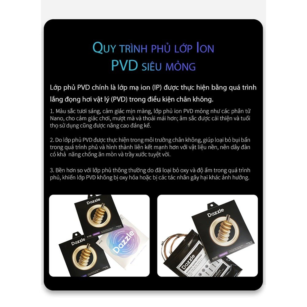 Quy trình phủ lớp ion PVD siêu mỏng của dây Dazzle K Series