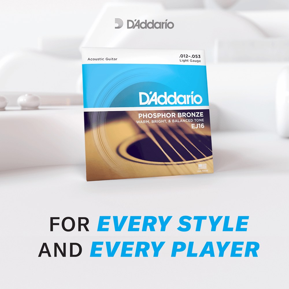 Dây D'Addario EJ16 Phosphor Bronze 12-53 – hợp mọi phong cách chơi