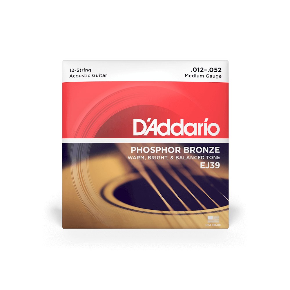 Bao bì dây D'Addario EJ39 cỡ 12-52 Medium 12-String – mặt trước