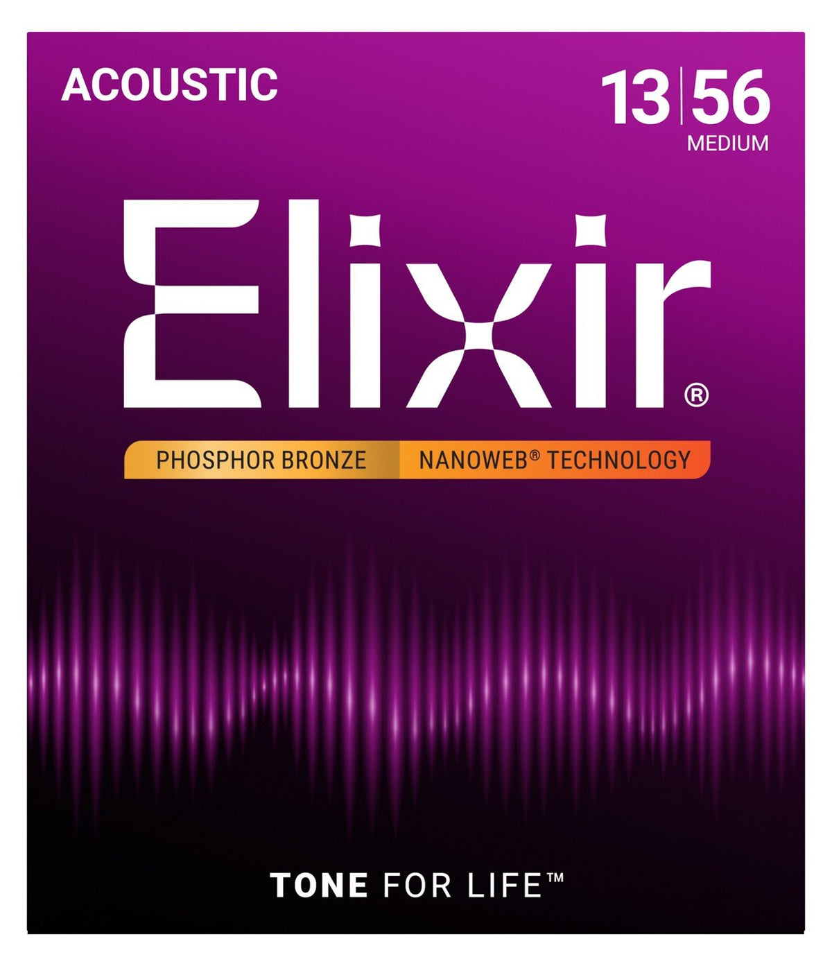 Dây Elixir 16102 Phosphor Bronze Nanoweb 13-56 Medium – bao bì mặt trước