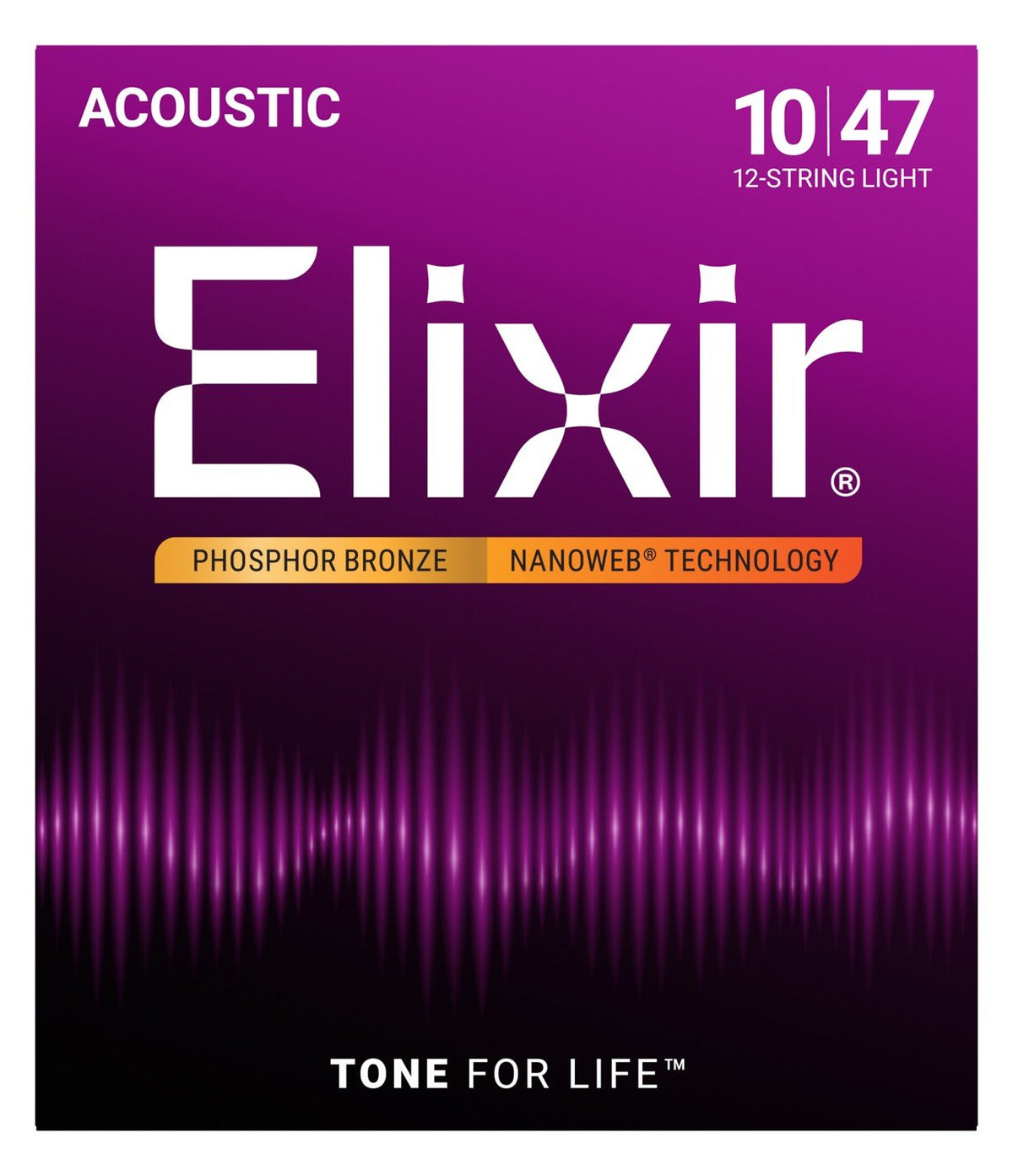 Dây Elixir 16152 Phosphor Bronze Nanoweb 10-47 12 dây Light – bao bì mặt trước