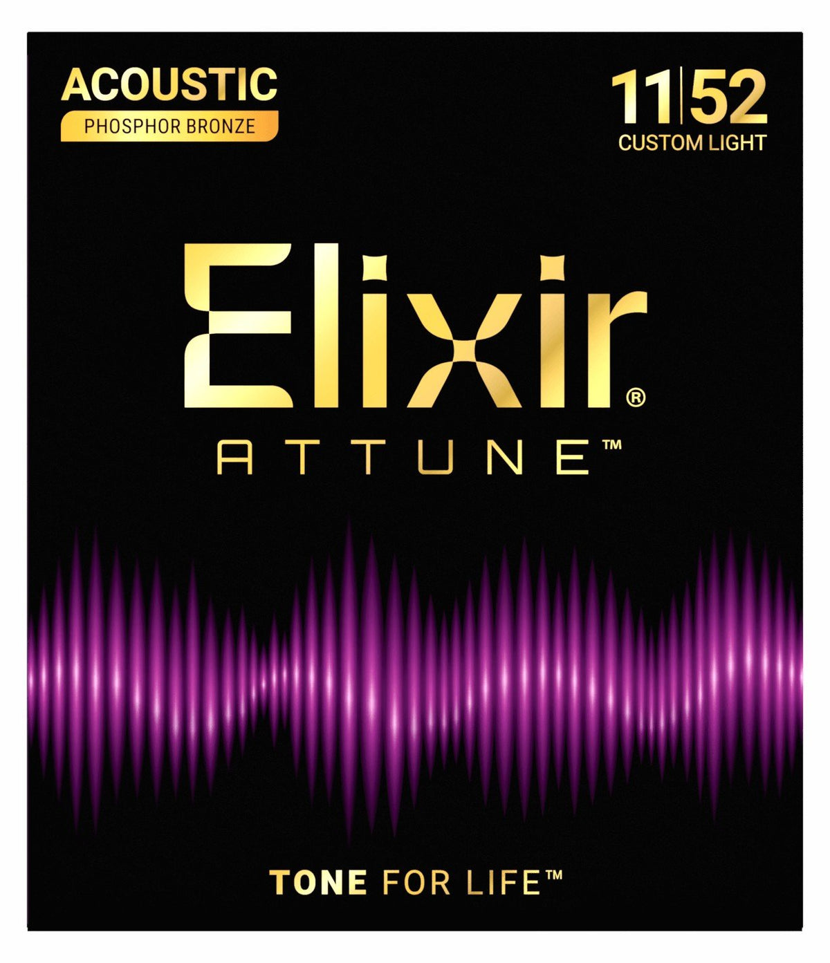 Dây Elixir Attune 21027 Phosphor Bronze 11-52 Custom Light – bao bì mặt trước