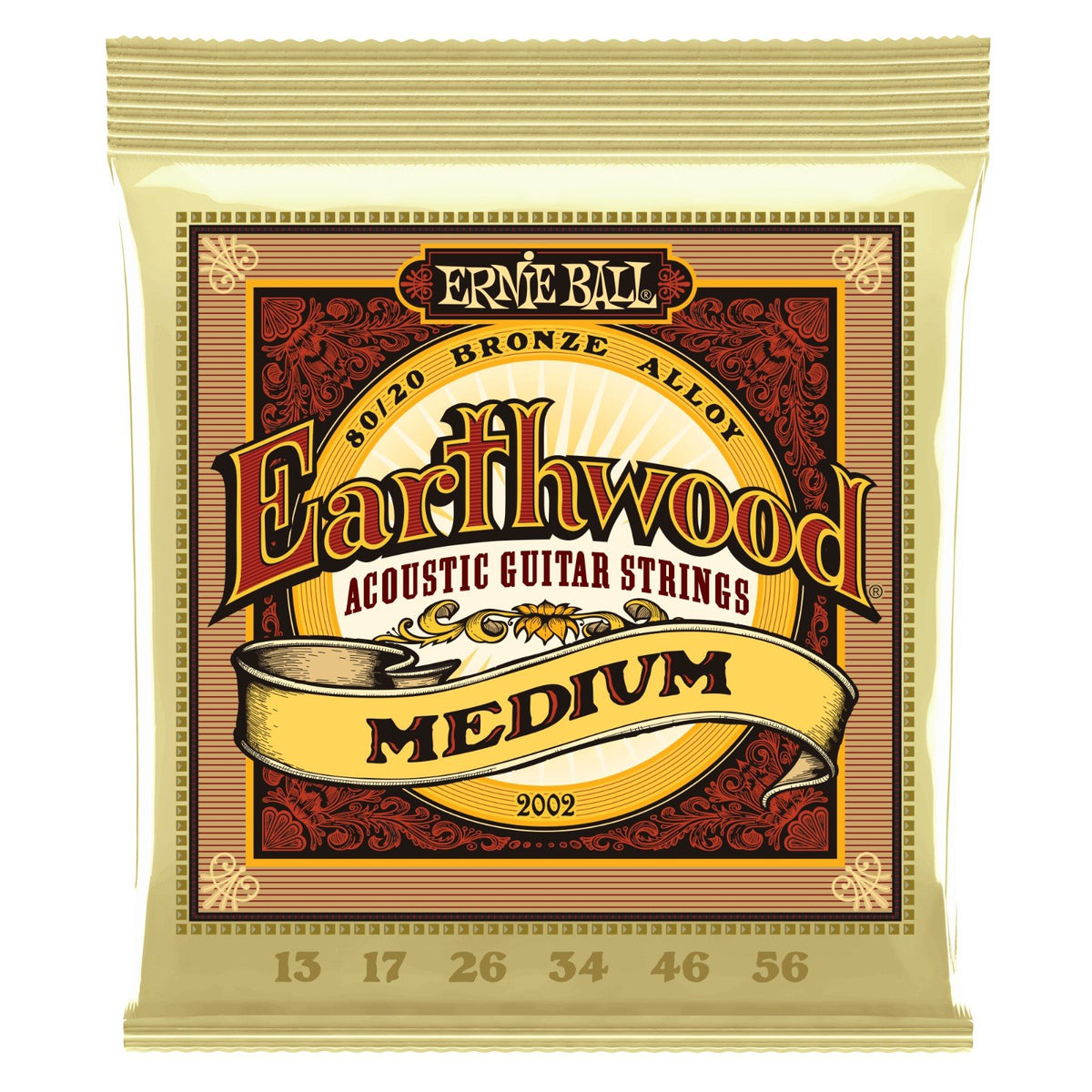 Dây Ernie Ball 2002 Earthwood 80/20 Bronze 13-56 Medium – bao bì mặt trước