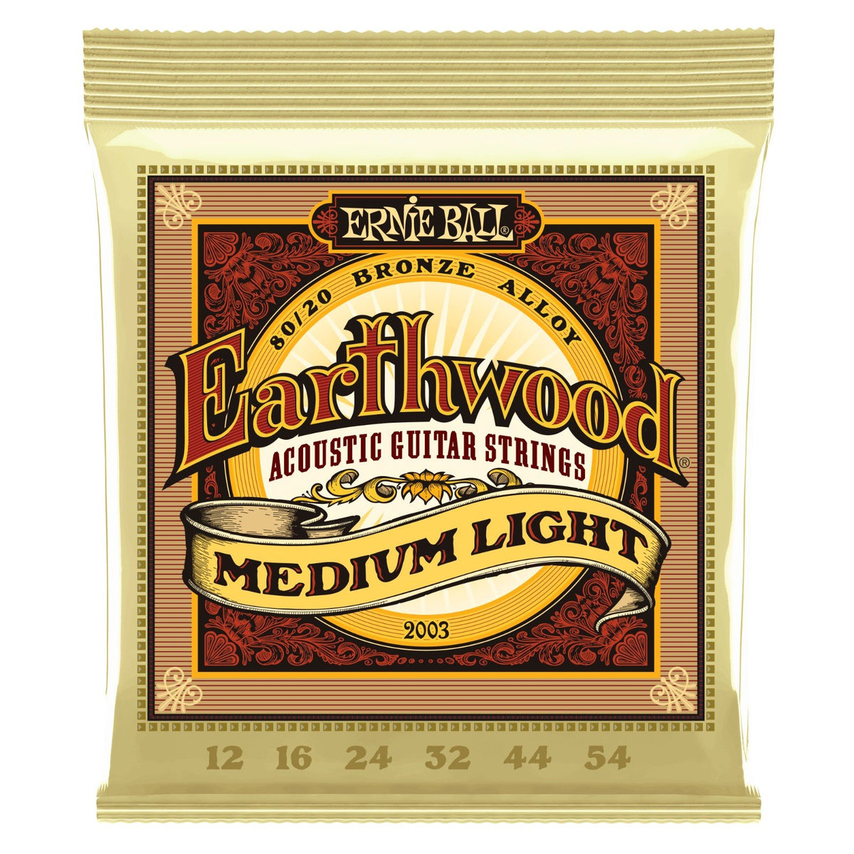 Dây Ernie Ball 2003 Earthwood 80/20 Bronze 12-54 Medium Light – bao bì mặt trước