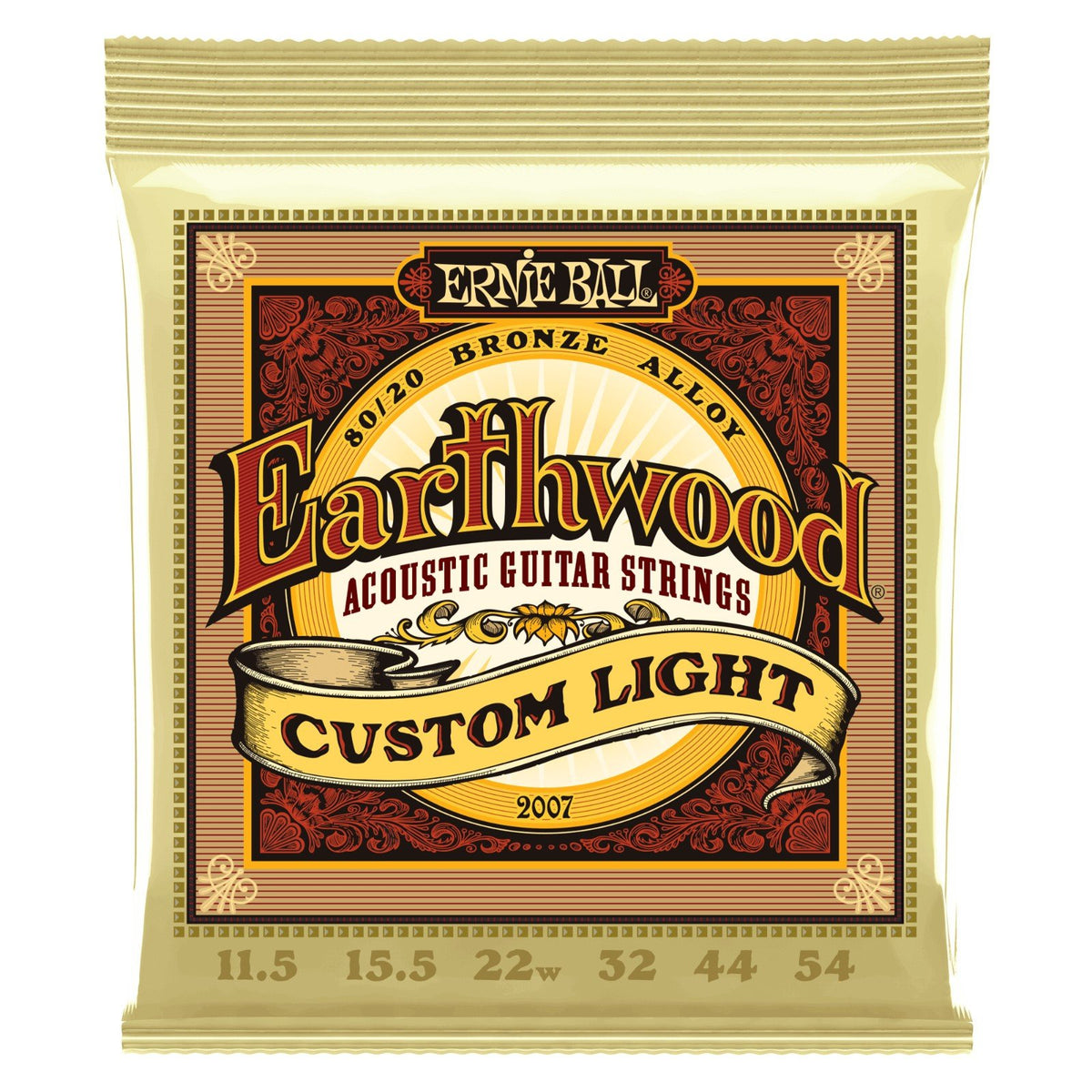 Dây Ernie Ball 2007 Earthwood 80/20 Bronze 11.5-54 Custom Light – bao bì mặt trước