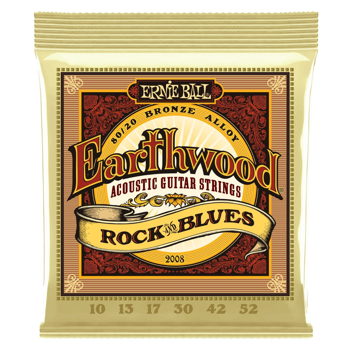 Dây Ernie Ball 2008 Earthwood 80/20 Bronze 10-52 Rock and Blues (dây Sol trơn) – bao bì mặt trước