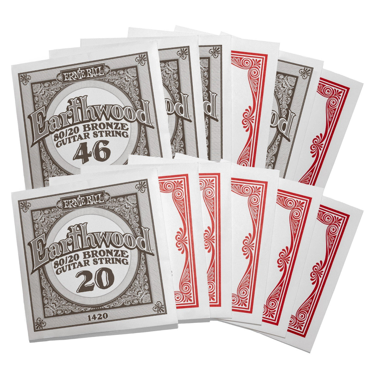Bộ dây Ernie Ball 2010 Earthwood 80/20 Bronze – từng dây đóng trong phong bì riêng có in cỡ dây