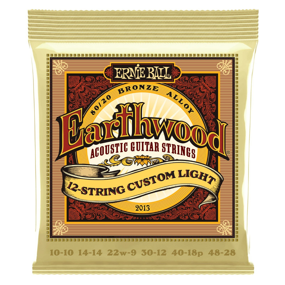 Dây Ernie Ball 2013 Earthwood 80/20 Bronze 10-48 Custom Light – bao bì mặt trước
