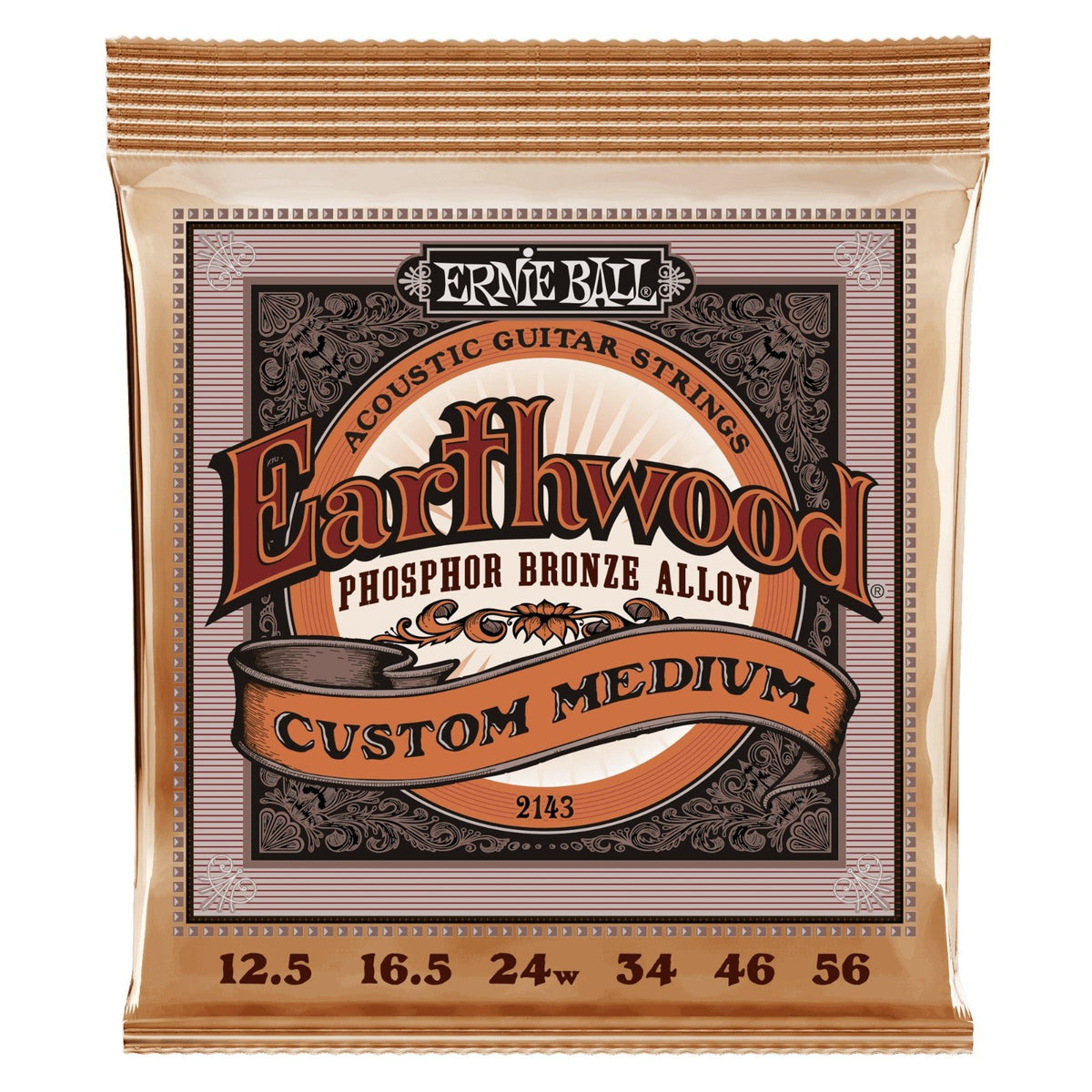 Dây Ernie Ball 2143 Earthwood Phosphor Bronze 12.5-56 Custom Medium – bao bì mặt trước
