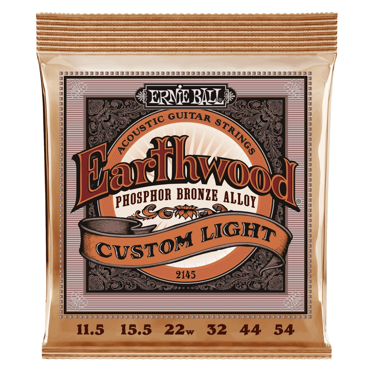 Dây Ernie Ball 2145 Earthwood Phosphor Bronze 11.5-54 Custom Light – bao bì mặt trước