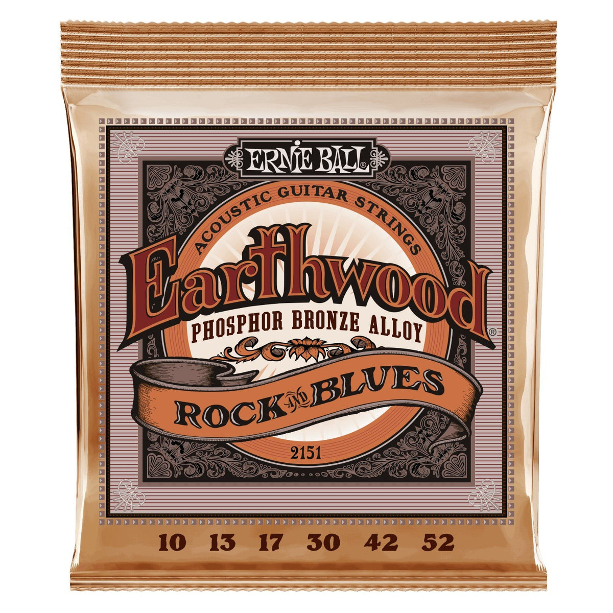 Dây Ernie Ball 2151 Earthwood Phosphor Bronze 10-52 Rock and Blues (dây Sol trơn) – bao bì mặt trước