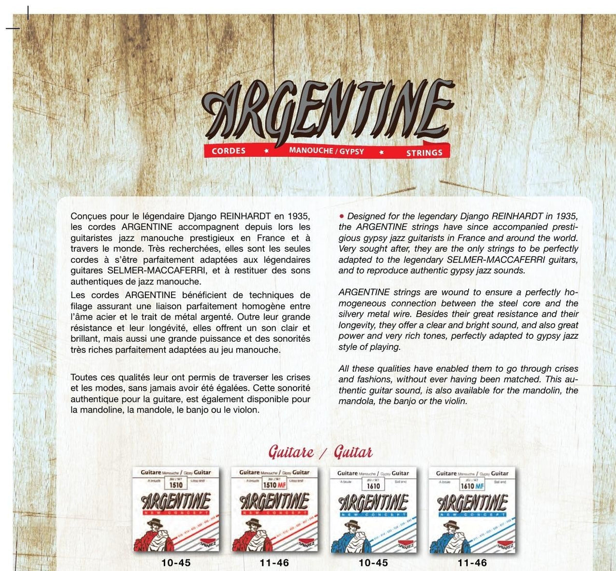 Brochure Savarez Argentine – dây guitar gypsy jazz 1510, 1510MF, 1610, 1610MF