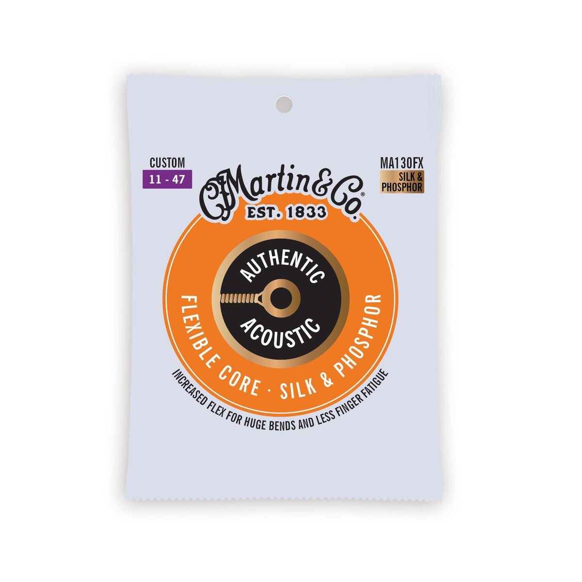 Dây Martin MA130FX Authentic Acoustic Flexible Core 11-47 Custom – bao bì mặt trước