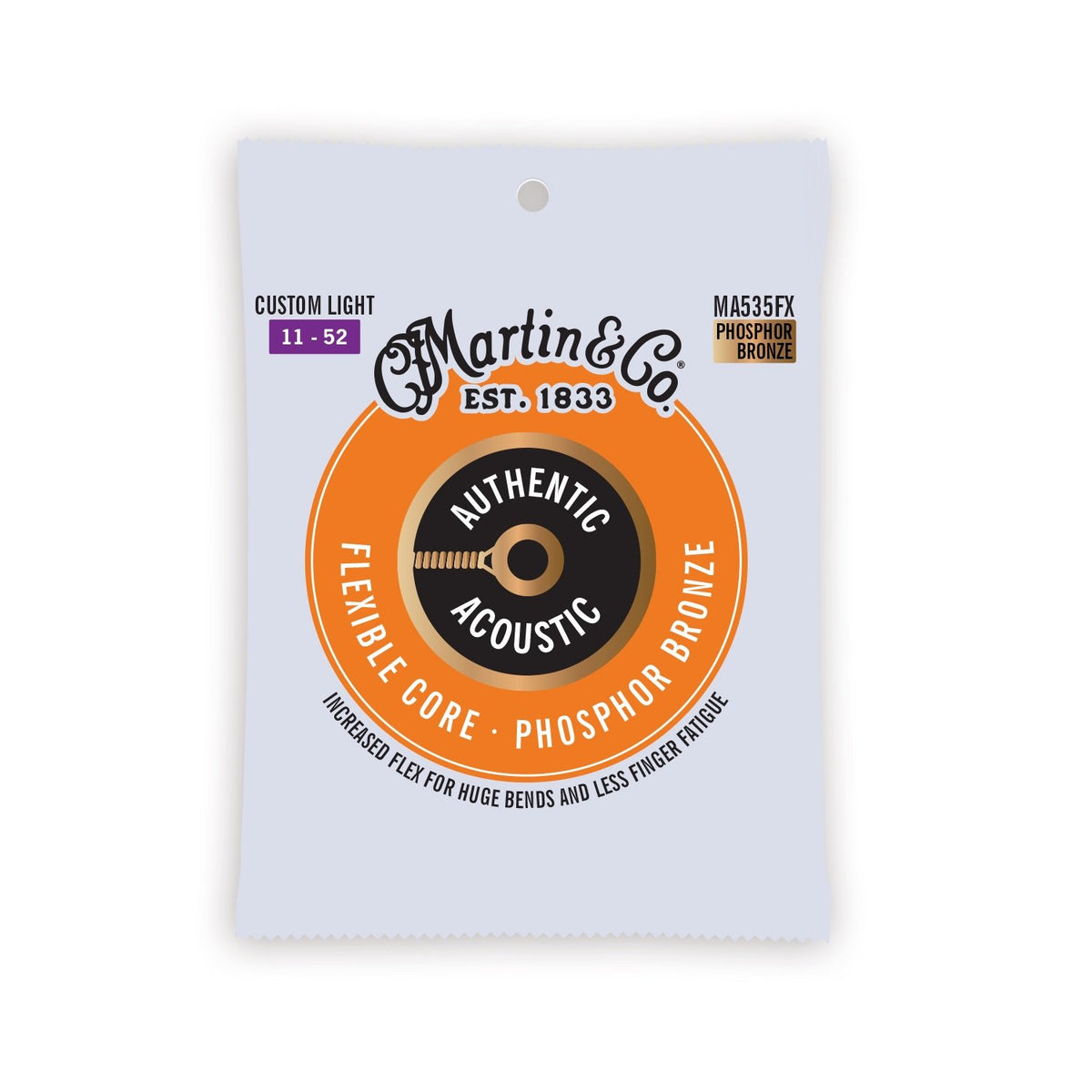 Dây Martin MA535FX Authentic Acoustic Flexible Core 11-52 Custom Light – bao bì mặt trước