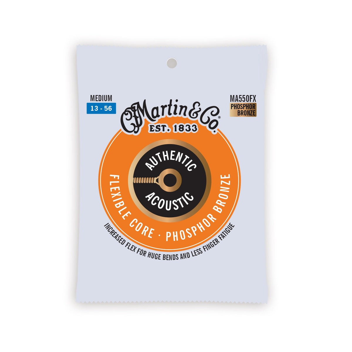 Dây Martin MA550FX Authentic Acoustic Flexible Core 13-56 Medium – bao bì mặt trước