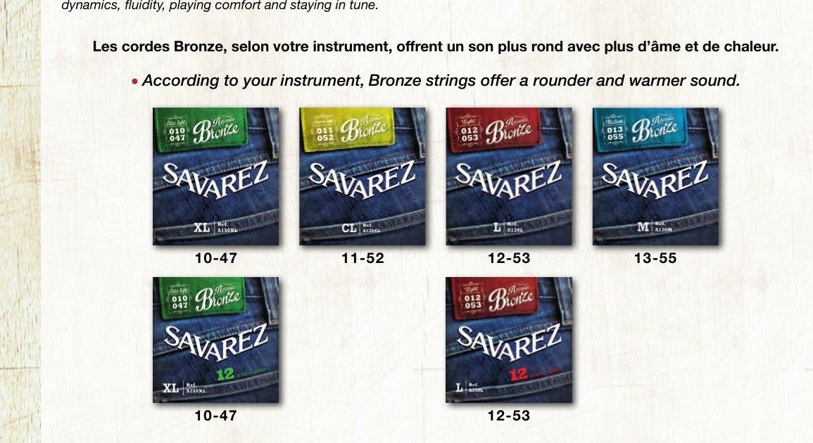Các cỡ dây Savarez Acoustic Bronze 6 dây và 12 dây – trong đó có A130M