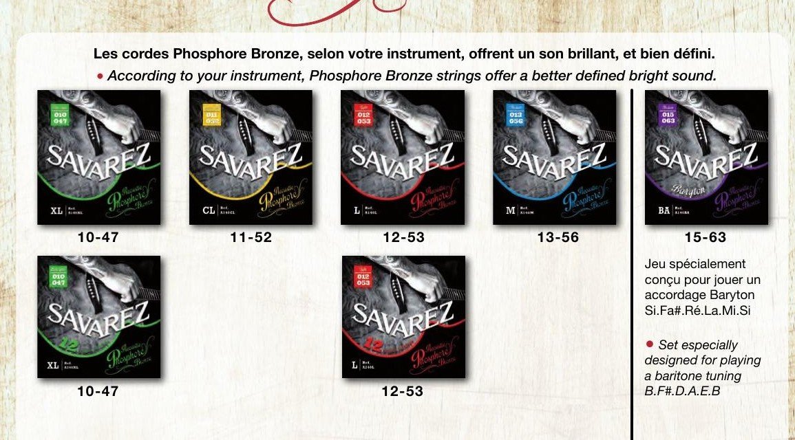 Các cỡ dây Savarez Acoustic Phosphore Bronze 6 dây và 12 dây – trong đó có A140CL