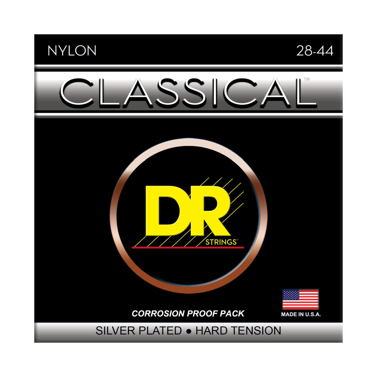 Dây DR Nylon Classical CN-H 28-44 Hard Tension – bao bì mặt trước, in MADE IN USA