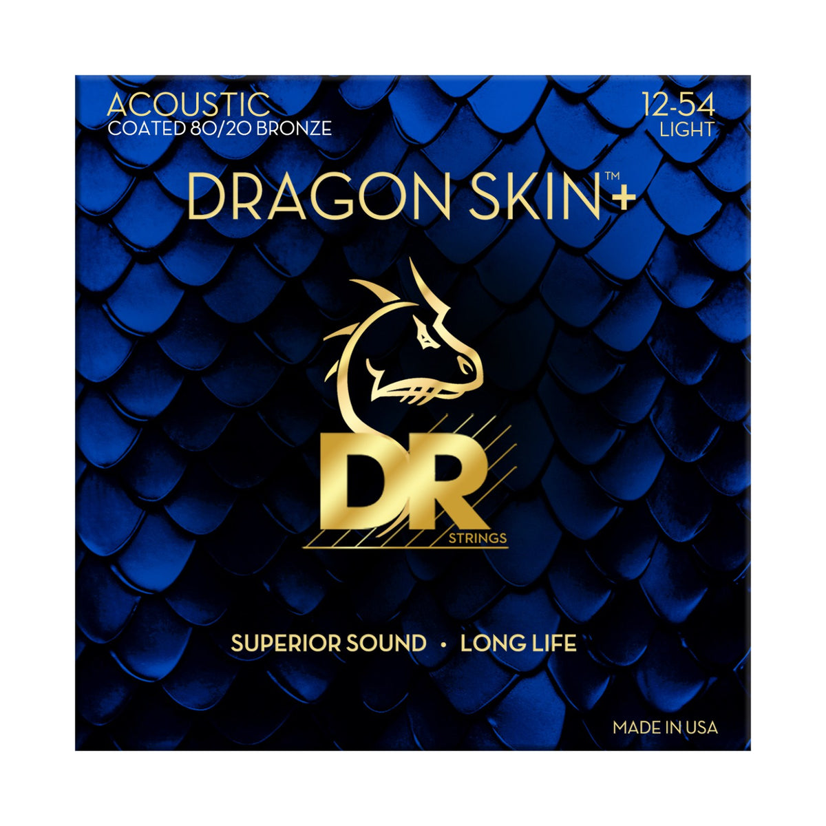 Dây DR Dragon Skin+ DA8-12 12-54 Light – bao bì mặt trước, in MADE IN USA