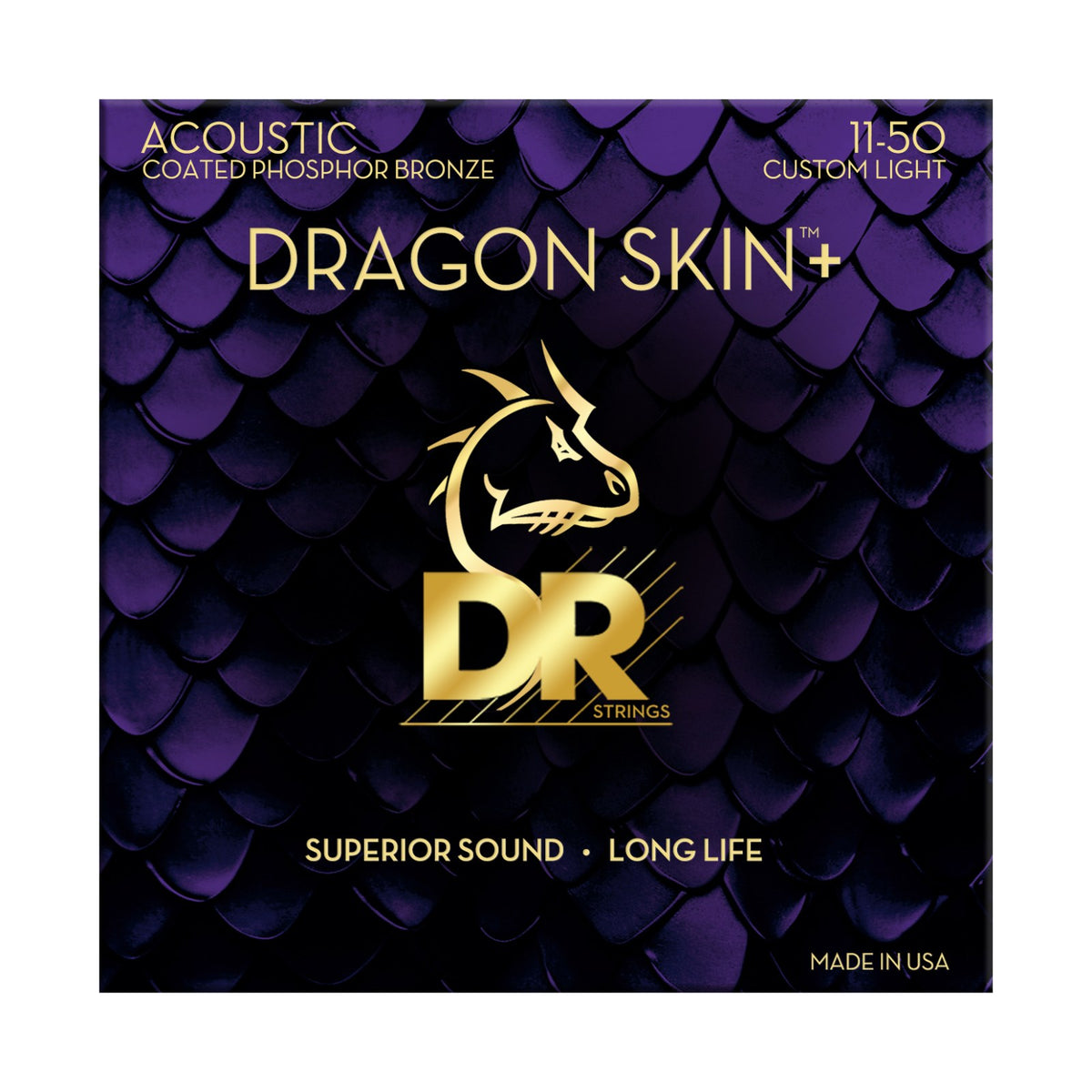 Dây DR Dragon Skin+ DAP-11 11-50 Custom-Light – bao bì mặt trước, in MADE IN USA