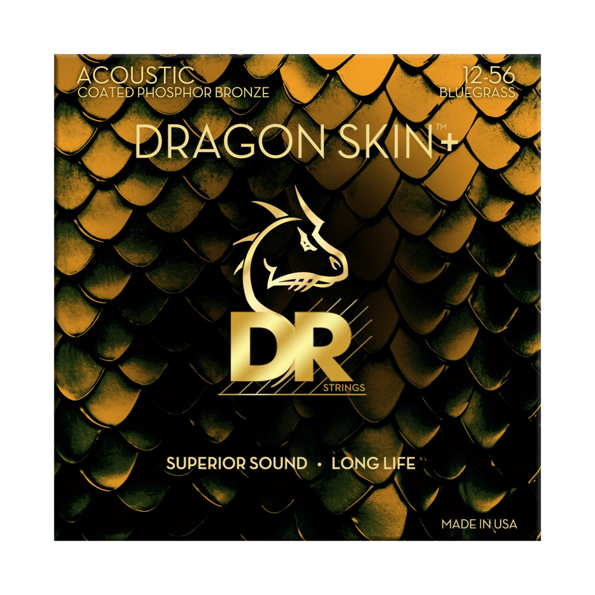 Dây DR Dragon Skin+ DAP-12/56 12-56 Bluegrass – bao bì mặt trước, in MADE IN USA