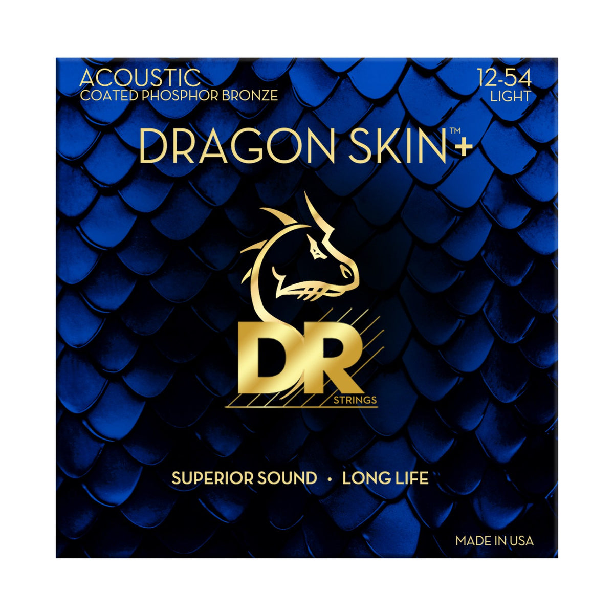 Dây DR Dragon Skin+ DAP-12 12-54 Light – bao bì mặt trước, in MADE IN USA