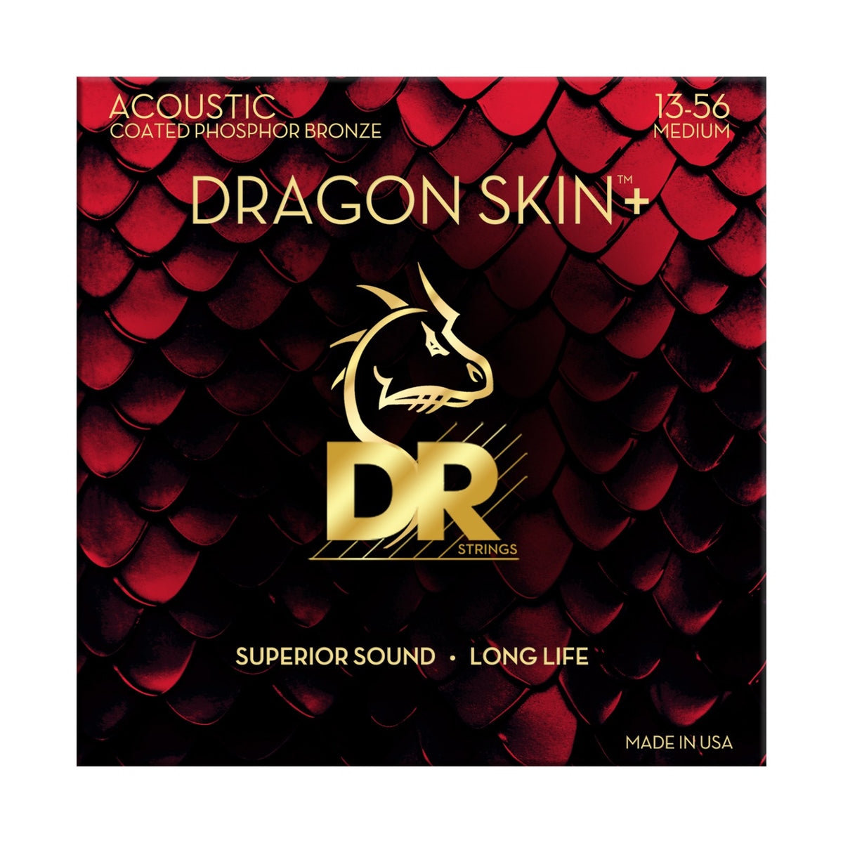 Dây DR Dragon Skin+ DAP-13 13-56 Medium – bao bì mặt trước, in MADE IN USA