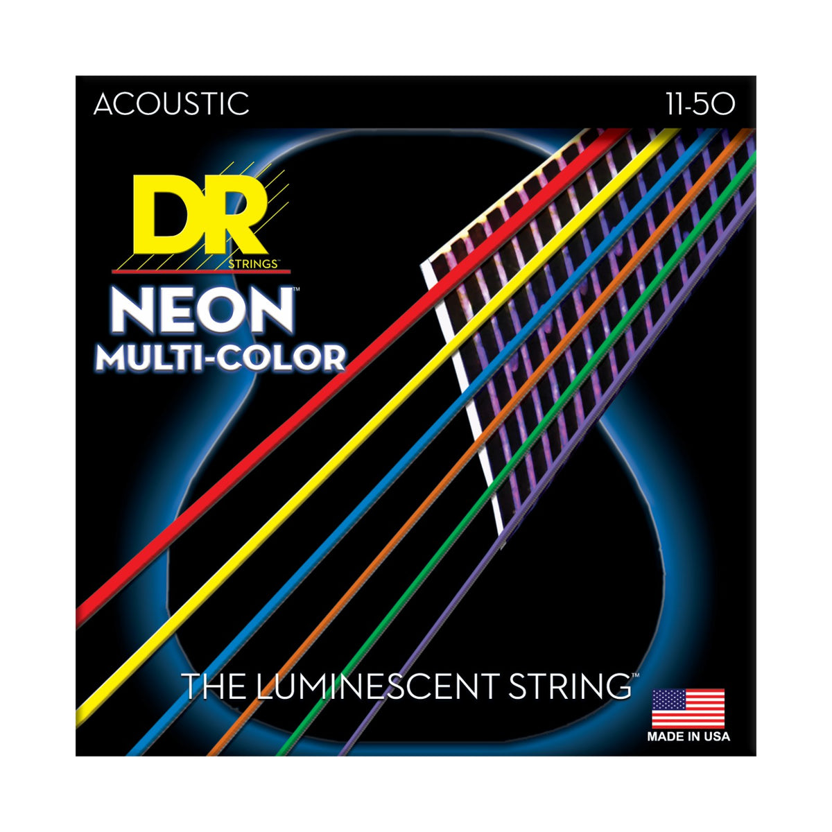 Dây DR Hi-Def Neon NMCA-11 11-50 Custom-Light – bao bì mặt trước, in MADE IN USA
