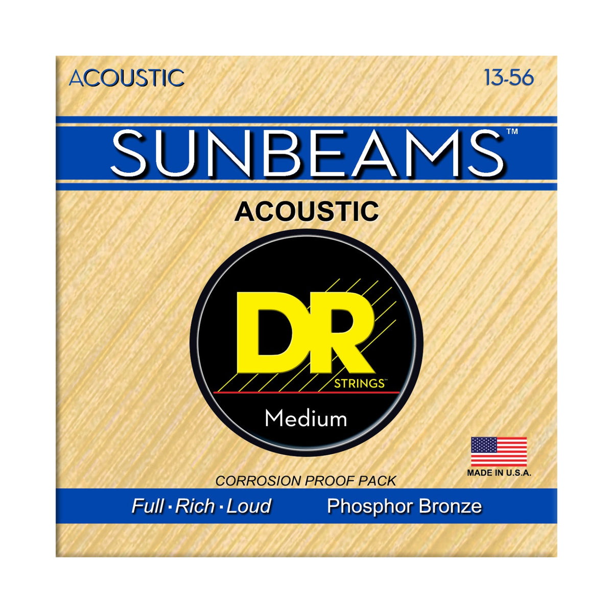 Dây DR Sunbeam RCA-13 13-56 Medium – bao bì mặt trước, in MADE IN USA