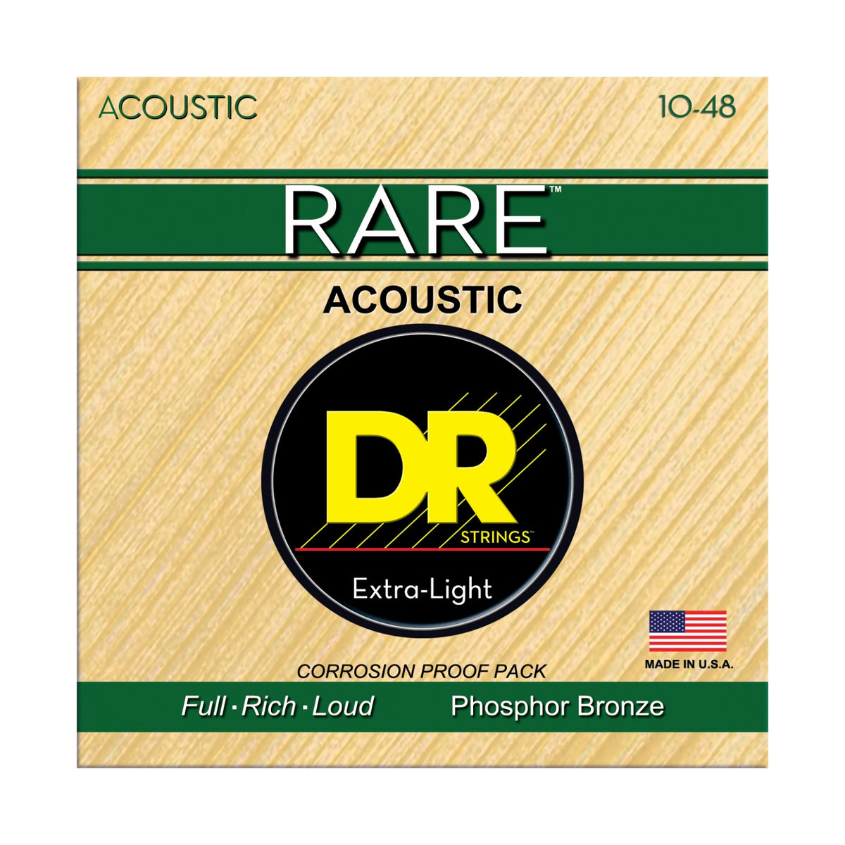Dây DR Rare RPL-10 10-48 Extra-Light – bao bì mặt trước, in MADE IN USA