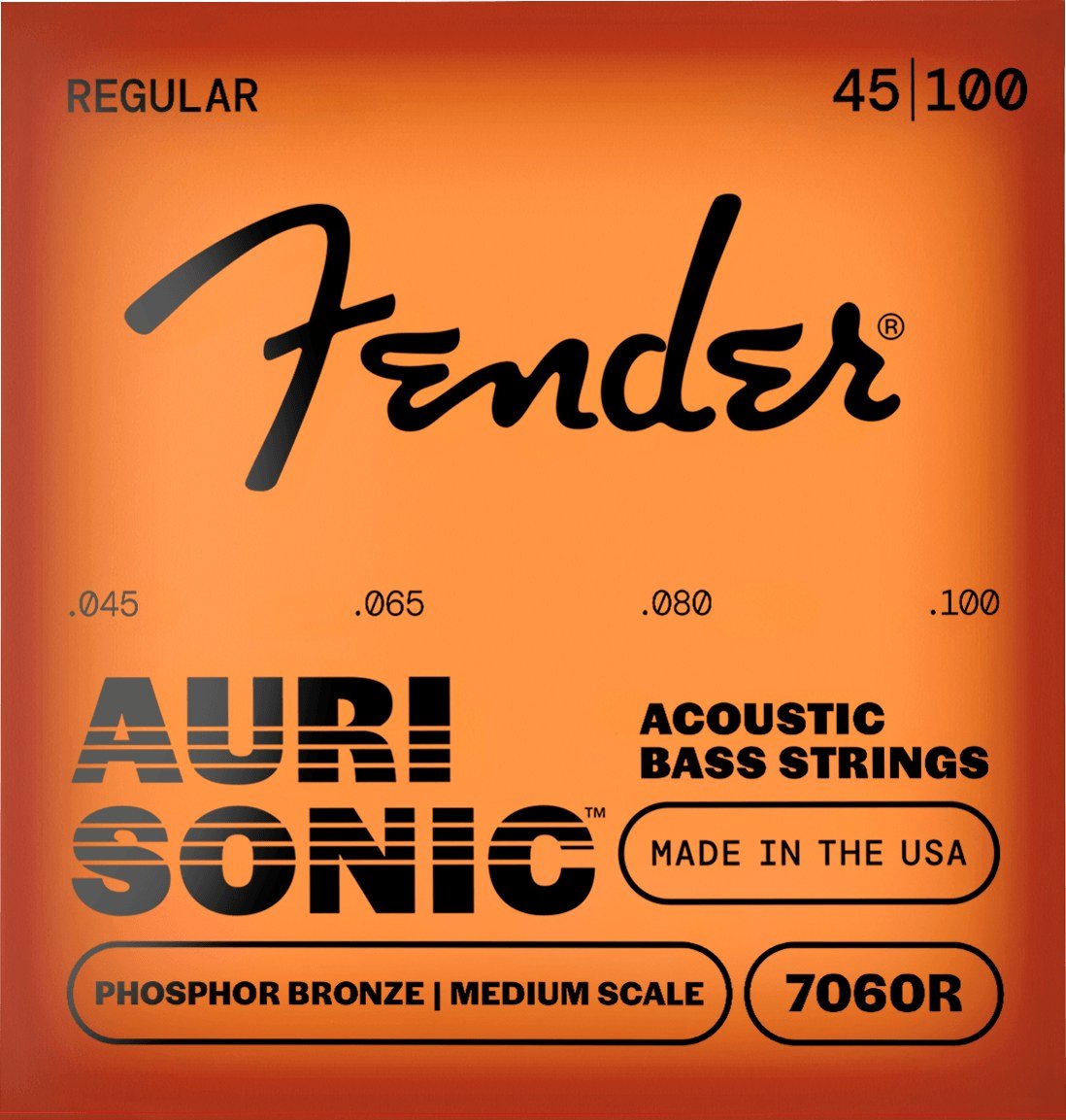 Dây Fender AuriSonic 7060 Acoustic Bass 7060R 45-100 Regular – bao bì mặt trước mẫu mới, in MADE IN THE USA